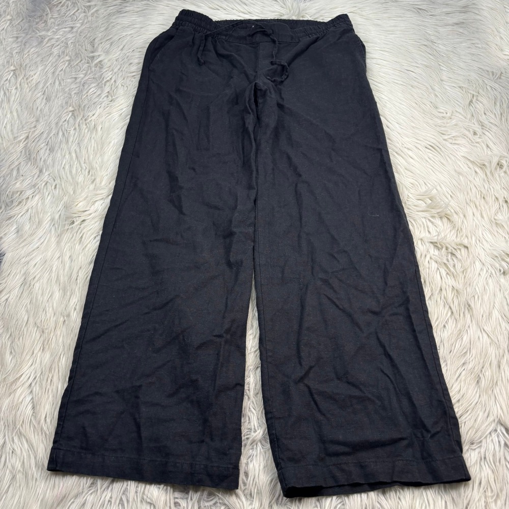 Old Navy Women's M Black Wide Leg Linen Blend Pull On Pants Resort Beach